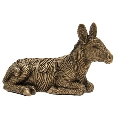 Image of Leonardo Reflections Bronzed laying long hair Donkey ornament figurine, gift boxed