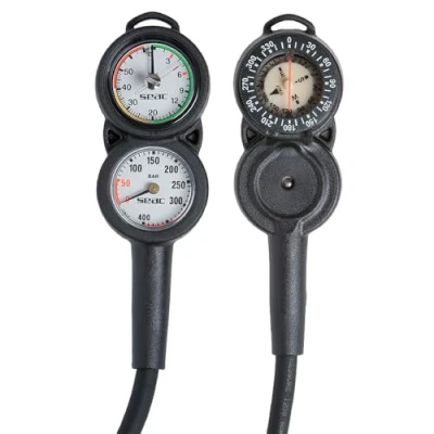Image of SEAC Unisex&#039;s Console 3 Pressure, Depth Gauge and Compass for Scuba Diving, Scale 0 70 mt 400 bar, Black, standard