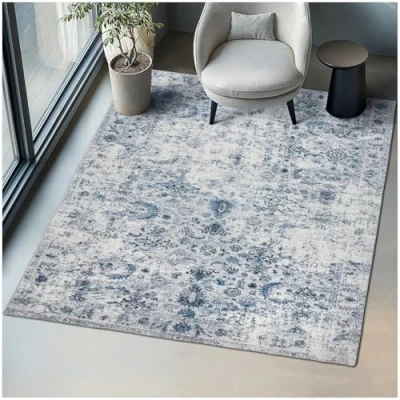 Image of TecTake® Vintage Rug in Faded Blue Design with Short Pile Fabric, Machine Washable Non Slip Underside, Allergy Friendly Carpet for Living Room, Bedroom, Kitchen, Dining Room 200 x 274 cm