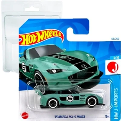 Image of Friki Monkey Hot Wheels &#039;15 Mazda MX 5 Miata HW J Imports 3/10 (69/250) HTC42 Short Card Mattel 2024 + Blister &amp; Protector Pack