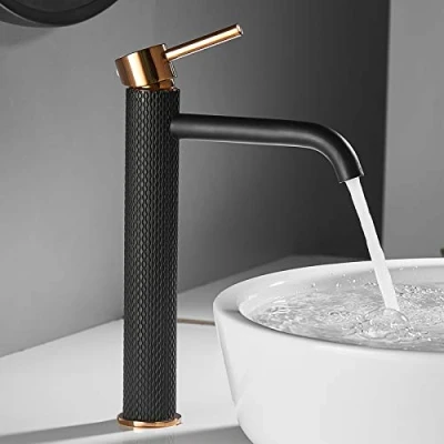 Image of TIMACO Bathroom Sink Mixer Tap Single Lever Cold and Hot Water Available Black Gold