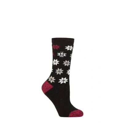 Image of Women&#039;s 1 Pair SOCKSHOP Heat Holders 1.6 TOG Lite Patterned and Striped Socks St Moritz Snowflake Fairisle Black 4 8
