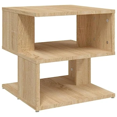 Image of vidaXL Side Table in Sonoma Oak 40x40x40 cm Engineered Wood Modern Square End with 2 Shelves for Living Room