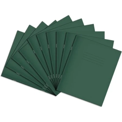 Image of Rhino 8 x 6.5 Exercise Books, 48 Page / 8mm Lined with Margin Paper Notebook, 10 Pack, Writing Book, Office &amp; School Stationery Supplies, Dark Green