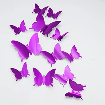 Image of 3D Butterfly Wall Stickers, CAYUDEN 24pcs Removable Purple Mirror Stickers DIY Decor 3 Sizes Decal for Room, Door, Window, Wedding, Party Decoration(Purple)