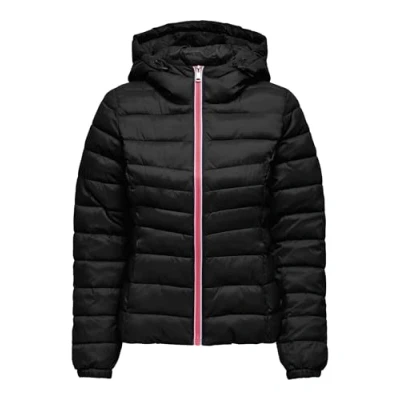 Image of ONLY Women&#039;s Onltahoe Contrast Hood Jacket Cc OTW Puffer, Black/Detail:Zip Sodalite Blue/White/Diva Pink, S