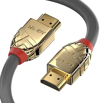 Image of Lindy 1m High Speed HDMI Cable, Gold Line, Premium Design, Plated, with Ethernet, 4K 60Hz 2.0 18G 3D 1080p 120Hz 144Hz HDR ARC CEC ATC Tested TV OLED Monitor Xbox PS4 PS5 Blu ray Soundbar
