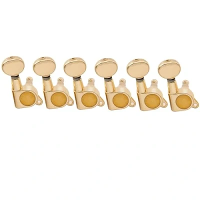 Image of Musiclily Pro 6 inline Guitar Tuners Tuning Pegs Keys Machine Heads Set for Fender Strat Tele Electric Guitar, Kidney Button Gold