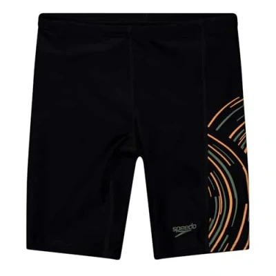 Image of Speedo Boys Plastisol Placement Jammer Swim Trunks Swimmers Black Green