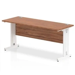Image of Impulse 1600 x 600mm Straight Desk Walnut Top White Cable Managed Leg