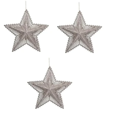 Image of Gisela Graham Pale Gold Glitter/Acrylic 5 Point Star Decorations, set of 3