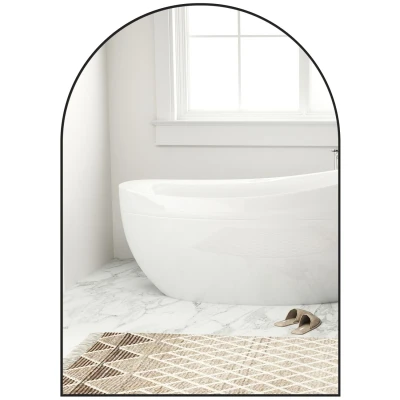 Image of HOMCOM Arch Bathroom Mirror, 50 x 70cm Steel Framed Wall Decorative Mirror for Bedroom, Living Room, Entryway, Black