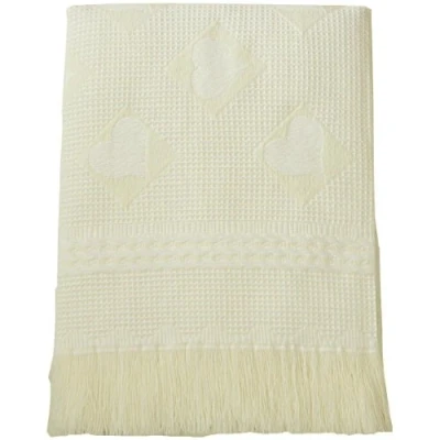 Image of BabyPrem Baby Large Soft Acrylic Hearts Shawl Blanket 122 x 122cm CREAM