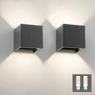 Image of Klighten Modern LED Wall Lights Up and Down Lamp Indoor/Outdoor Sconce for Living Room, Bedroom, Hallway, Natural White 4000K, Dark Gray (G9 Bulb Include)