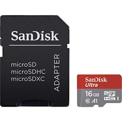Image of SanDisk Ultra 16 GB microSDHC Memory Card + SD Adapter with A1 App Performance Up to 98 MB/s, Class 10, U1 , Red