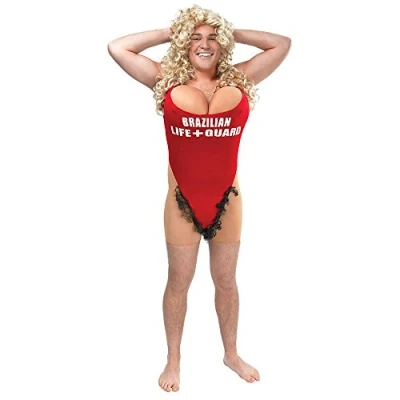 Image of Bristol Novelty AC797 All In One hairy Mary Costume Unisex Red Lifeguard, mens, Medium