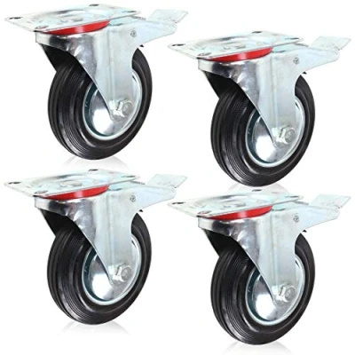 Image of 4X Large 6&quot;/150mm Castor Wheel with Brake, Black Rubber Spare Replacement Trolley