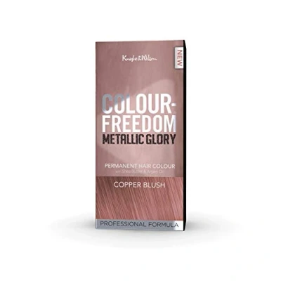 Image of Colour Freedom Metallic Permanent Copper Blush Conditioning Hair Dye. Infused with Shea Butter and Argan Oil for Ultra Glossy Conditioned Hair. 100% grey coverage. By Knight &amp; Wilson.