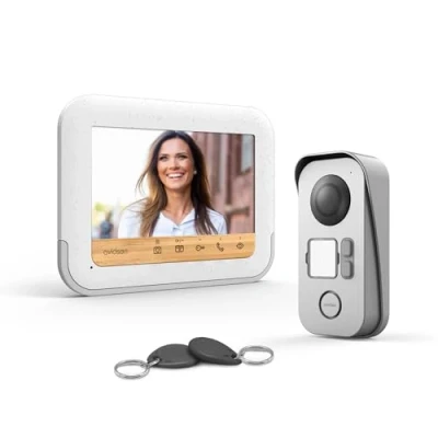 Image of Avidsen BambooView Eco Responsible Recycled Plastic Wired Video Doorphone, 100 m, Night Vision, Screen with Touch, 7 Inches 5 RFID Badges