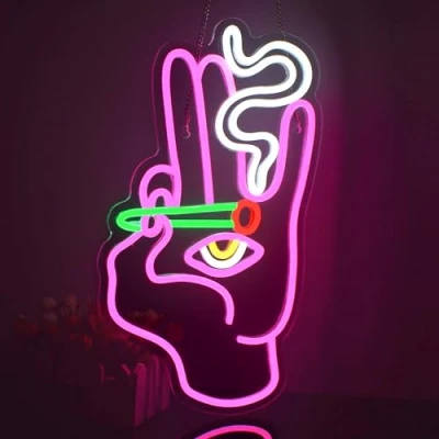 Image of Looklight Evil Eye Neon Signs Hand Pink White Led for Wall Decor, Hamsa Sign, USB Light Bedroom Game Room Home Bar Pub Cafes Party Gift