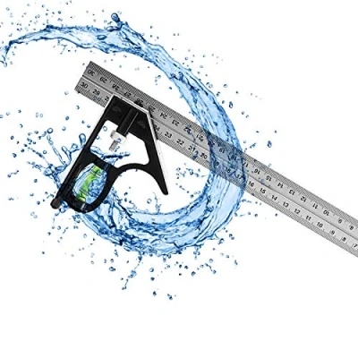 Image of Folding Ruler Carpenter, 300MM 12&quot; Adjustable Engineers Combination Square Set Kit Right Angle Combo Carpentry Carpenter Woodworking Tools Metal Framing T