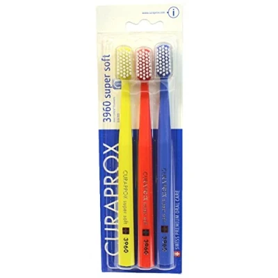 Image of Curaprox Swiss 3960 Super Soft Toothbrush 0.12mm Assorted Colors (3 PACK)