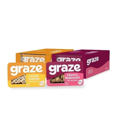 Image of Graze Healthy Snacks sweets oats flapjacks Packaging may vary (Lively Lemon &amp; Cherry Bakewell, Total 18 trays)