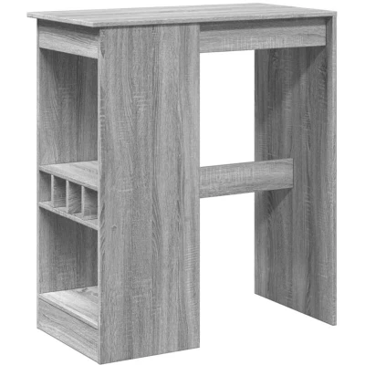 Image of vidaXL Bar Table with Racks Grey Sonoma Engineered Wood, 4 Built In Wine Holders, Perfect for Kitchen/Living Room