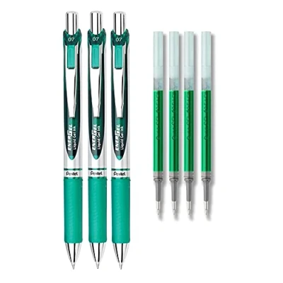 Image of Pentel EnerGel Deluxe RTX Liquid Gel Ink Pen Set Kit, with 4 Refills (Green 0.7mm) by