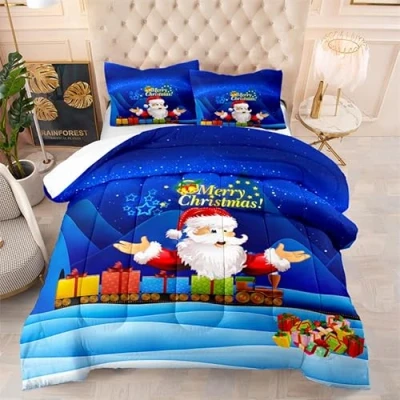 Image of Coverless Duvet Royal Blue Christmas Double Microfiber Bedspread Lightweight Bedspreads Size All Seasons Quilted Bedspreads+2 Pillowcases(50x75cm) 200x200cm