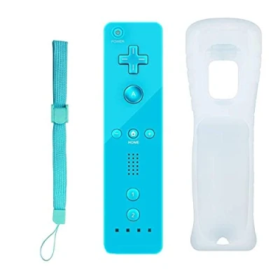 Image of Wii Remote Controller Compatible for Nintendo Wii&amp;Wii U Console with Silicone Case and Wrist Strap (Bright Blue)