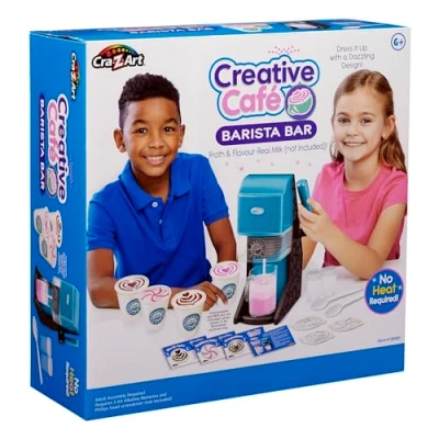 Image of Cra Z Art 18085NF Creative Café Barista Bar Toy Coffee Style Machine with Battery Powered Whisk to Froth Real Milk Includes Stencils for Latte Art, Multicolour