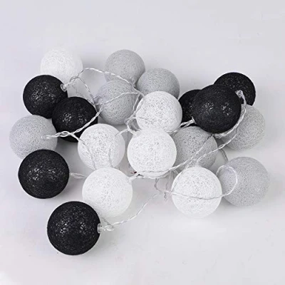 Image of Treer Cotton Ball String Fairy Lights Christmas Tree Balls Light Warm White LED Night Battery Garland Lamp Garden Indoor Home Party Wedding Xmas Decoration (3M 20 Balls,Black)
