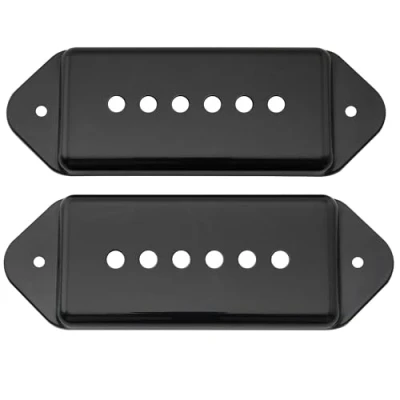 Image of Musiclily Pro 49.2mm P90 Dog Ear Short/Low Neck Position Pickup Covers for USA Les Paul/Vintage Style Epiphone, Black (Set of 2)