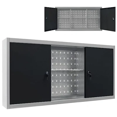 Image of vidaXL Metal Tool Cabinet Wall Mounted Industrial Grey/Black Organiser, 40x19x60 cm with Adjustable Shelf, Lockable