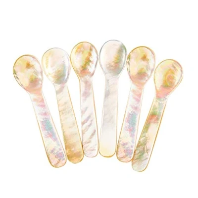 Image of DUEBEL Set of 6 Mother Pearl MOP 7x2cm Sea Shell Spoons for Caviar, Egg, Icecream, Coffee Serving (Shining Spoon)