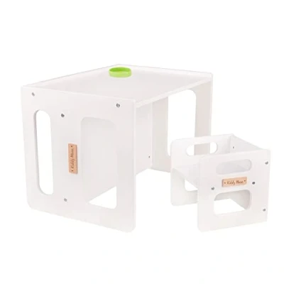 Image of KiddyMoon Wooden Table With Chair For Kids Furniture Set Baby Multifunctional Activity Play Babies Children Bedroom Desk Montessori Toy TC 001, White