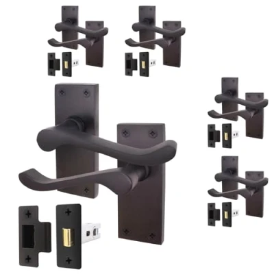 Image of EAI Black Victorian Scroll Door Handle Latch Set 5 Pairs of Matt Internal Lever Handles on Backplate &amp; (64mm)
