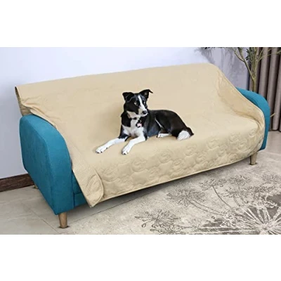 Image of Pawsee Waterproof Dog Blanket for Couch, Washable Pet Couch Cover, Non slip Bed Sofa Furniture Protector Mat 203 x 152 cm Latte