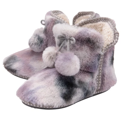 Image of Dunlop Ladies/Womens Fluffy Pom Memory Foam Slipper Booties (7, Grey/Mink) Fur Size UK 3