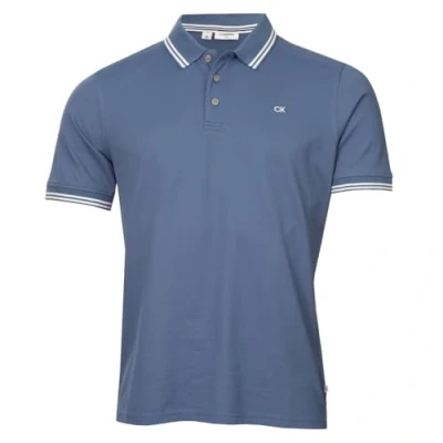 Image of Calvin Klein Mens Campus Tipped Polo Shirt Denim Blue M