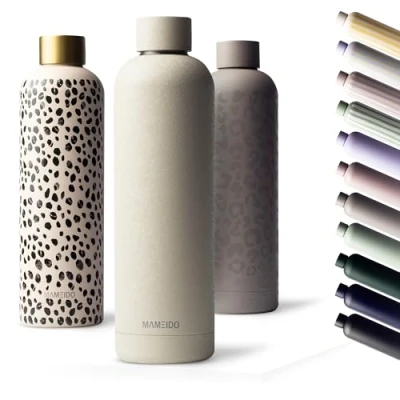 Image of MAMEIDO Metal Water Bottle 750ml, 500ml &amp; 1l Leak Proof Insulated Bottle. BPA Free Stainless Steel, Thermo Flask (Crystal Sand, 0,75l)