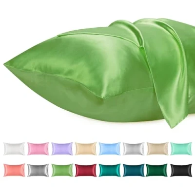 Image of Lirex 2 Pack Satin Pillow Cases Softer Than Silk Pillowcase for Hair &amp; Skin, Standard Size with Envelope Closure, Cooling case (Light Green, 50x75cm)