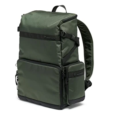 Image of Manfrotto Street Slim Photography Backpack for Mirrorless and Reflex Camera, Front Rear Access, Removable Camera Laptop Inserts, Compact Accessories, Colour Green