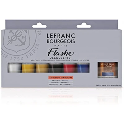 Image of Lefranc Bourgeois Acrylic Flashe Assortment of 6 Tubes 20 ml + Matte Finish Paint 120