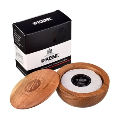 Image of Kent SB6 Dark Wood Shaving Bowl with soap