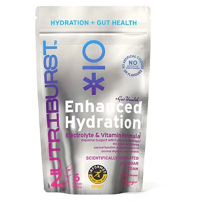 Image of Nutriburst Enhanced Hydration + Gut Health Electrolytes 11 Vitamins &amp; Minerals Digestive Function Suitable for Vegans 6 Pack: Mango