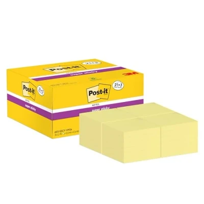 Image of Post it 47.6 x mm &quot;Value Pack&quot; Super Sticky Notes Canary Yellow (Pack of 24)