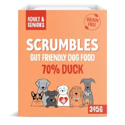 Image of Scrumbles Natural Wet Dog Food, Grain Free Recipe with 70% Duck and Slippery Elm, 7x 395g
