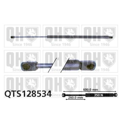 Image of 1C0827550A, 1C0827550B, 1C0827550C, 1C0827550D, 1C0827550E Tailgate strut QUINTON HAZELL QTS128534 350N 600mm VOLKSWAGEN: New Beetle Hatchback